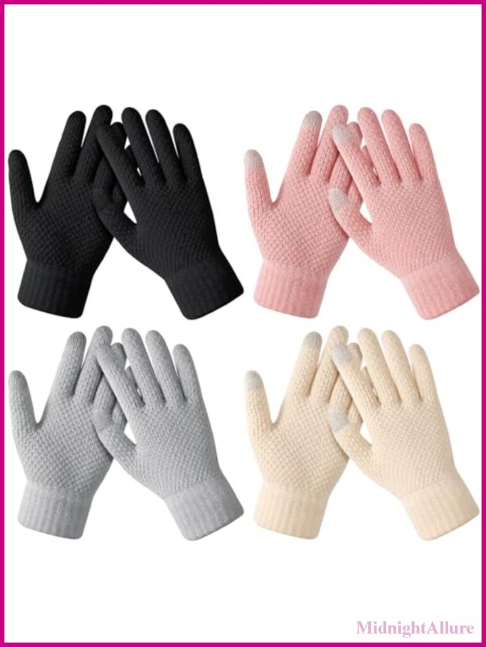 Winter Knit Gloves Touchscreen Acrylic One Size Warm Cold Weather Mittens